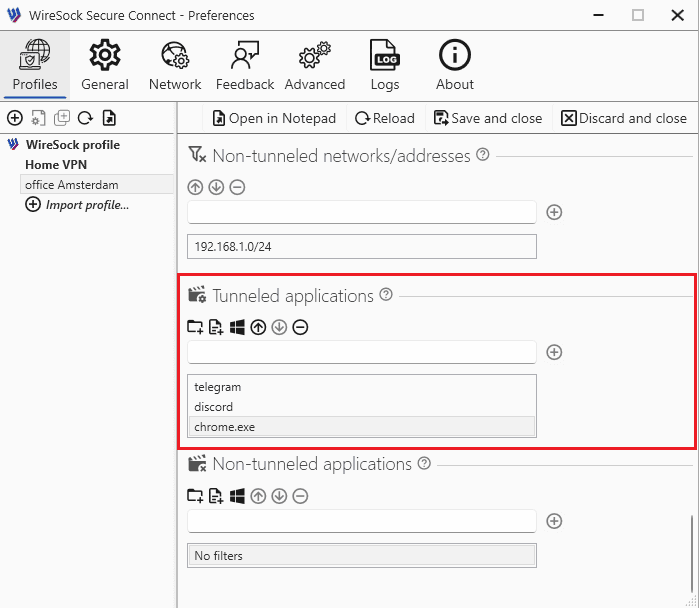 Wiresock create split tunnel