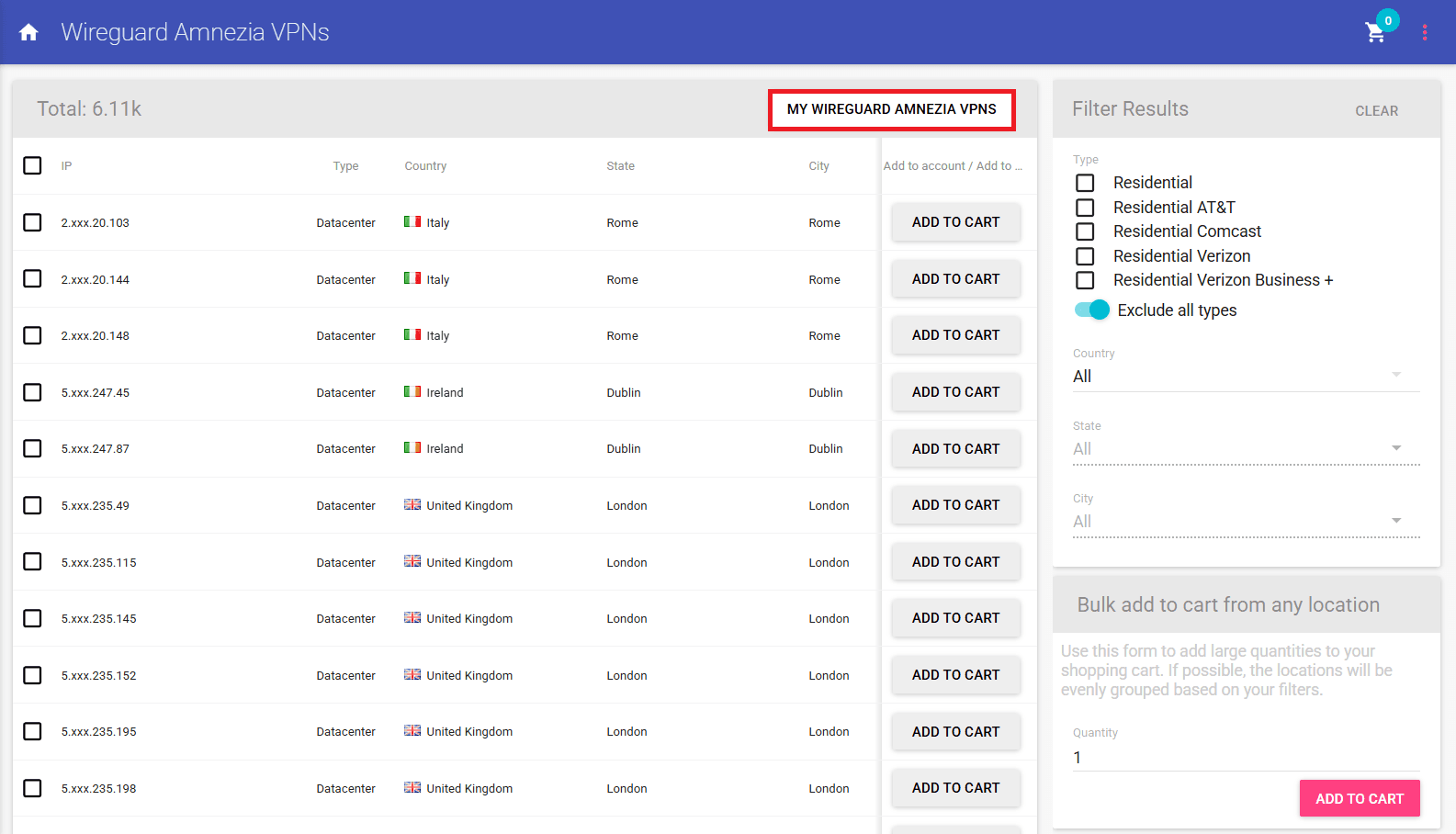 My WireGuard Amnezia VPNs list with endpoints, port, and expiry.