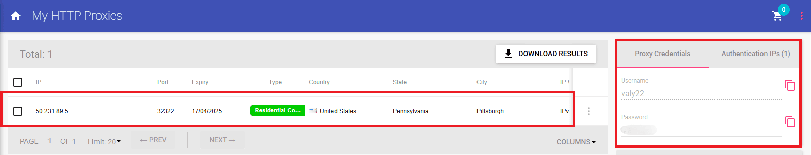 dashboard-proxy-credentials