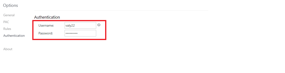 Proxy Helper Authentication tab.