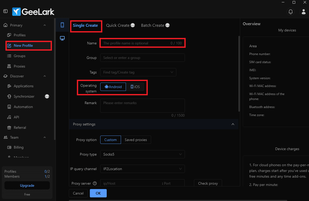 geelark-create-new-profile