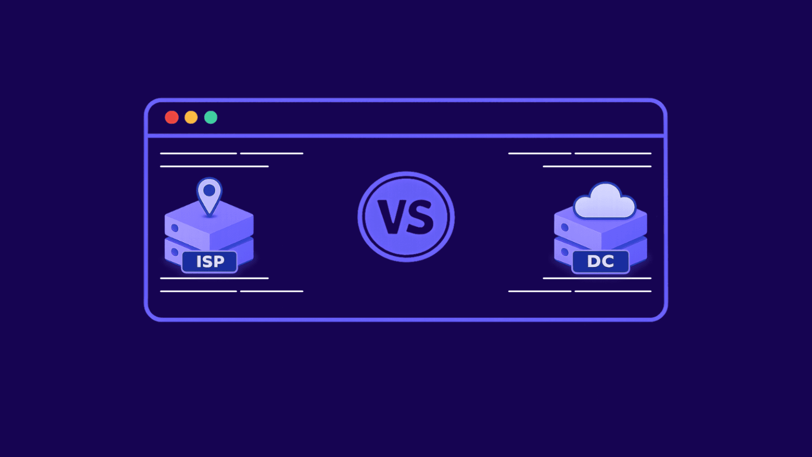 Hero image comparing ISP proxies and datacenter proxies