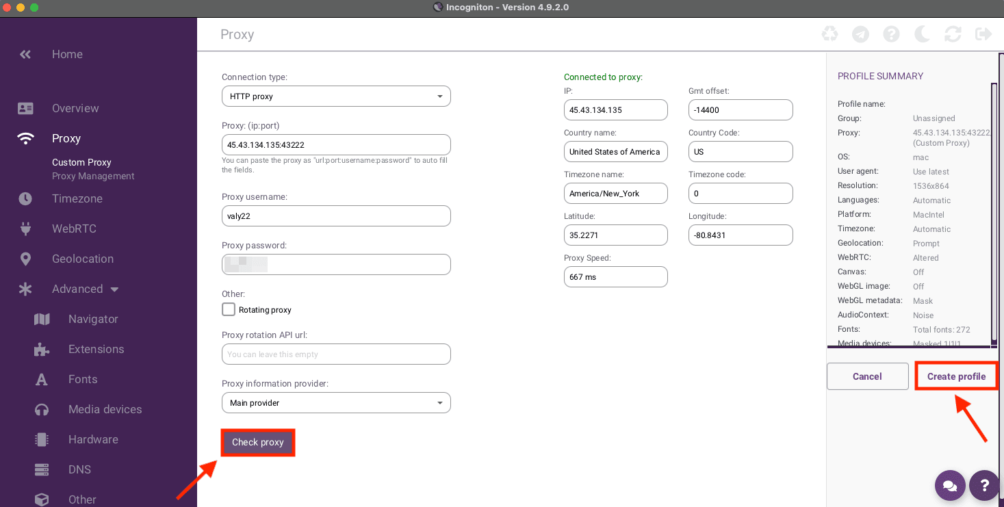 Add proxy details in Incogniton