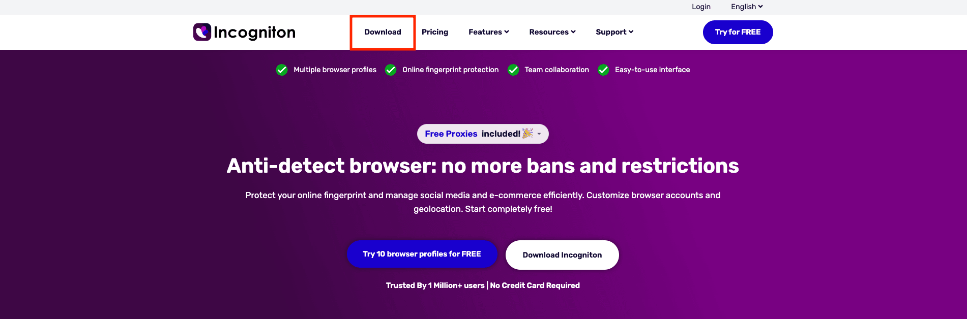 Download Incogniton from the official website homepage