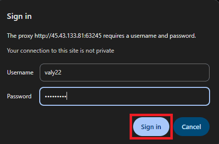 Authenticate with your proxy's credentials.