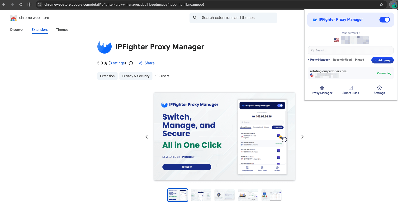 Anonymous Proxies residential proxy active in the IPFighter Proxy Manager list