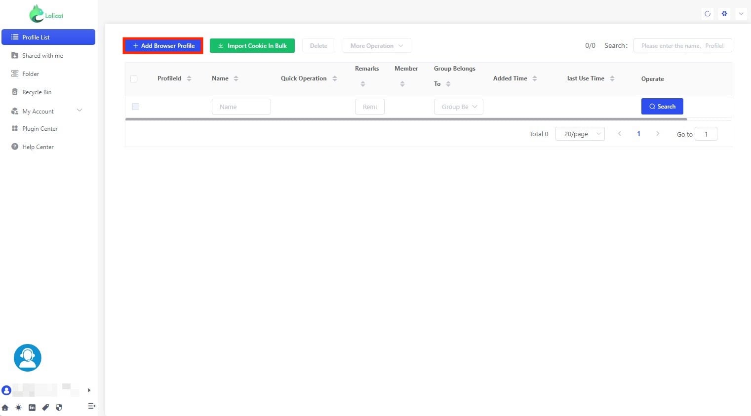 Add Browser Profile in Lalicat
