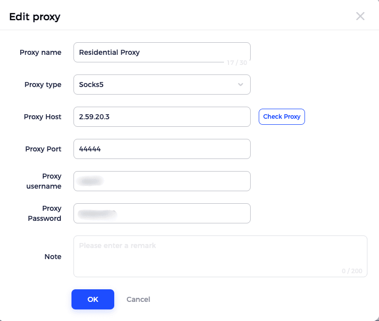 Add proxy server details