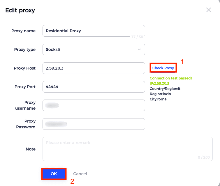 Maskfog proxy check showing our successful proxy connection 