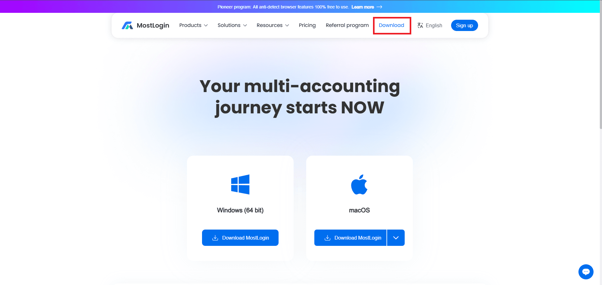 MostLogin Download page.