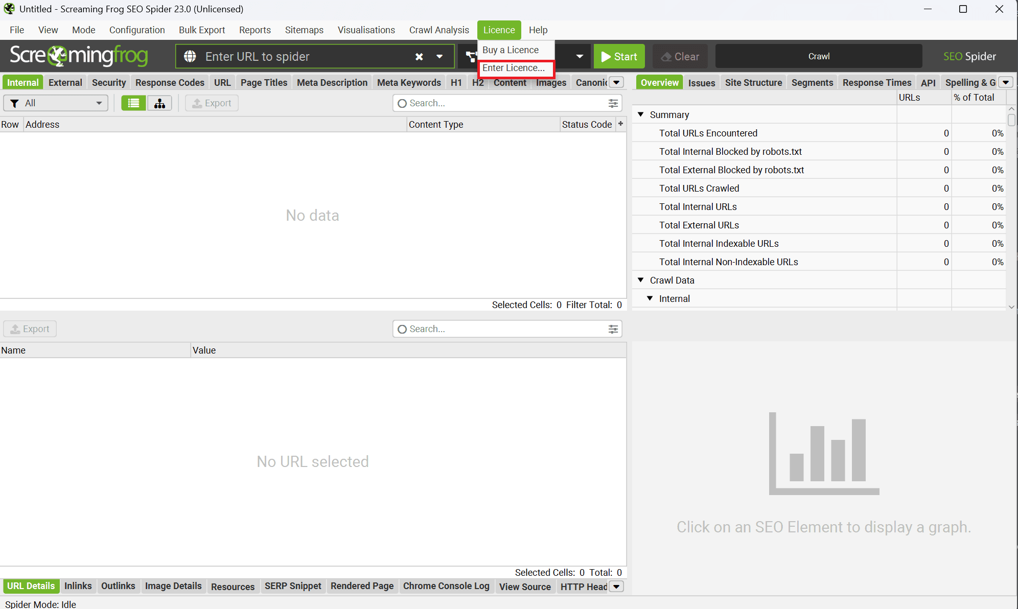 Screaming Frog enter licence.