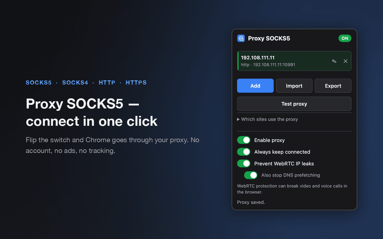 Proxy manager extension for chrome web browser