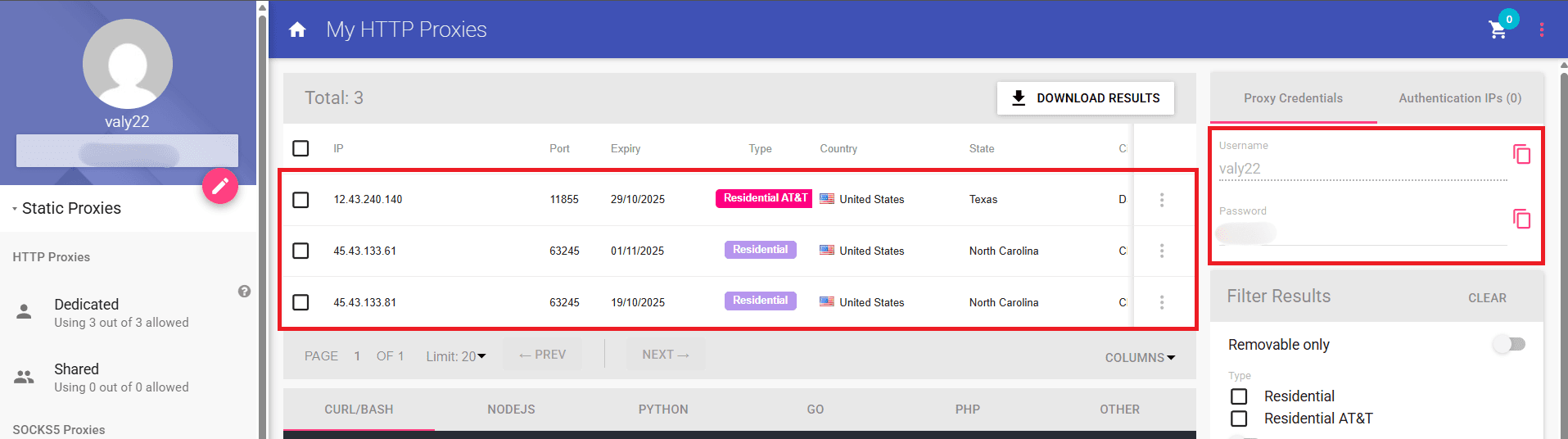 View proxy plan details.