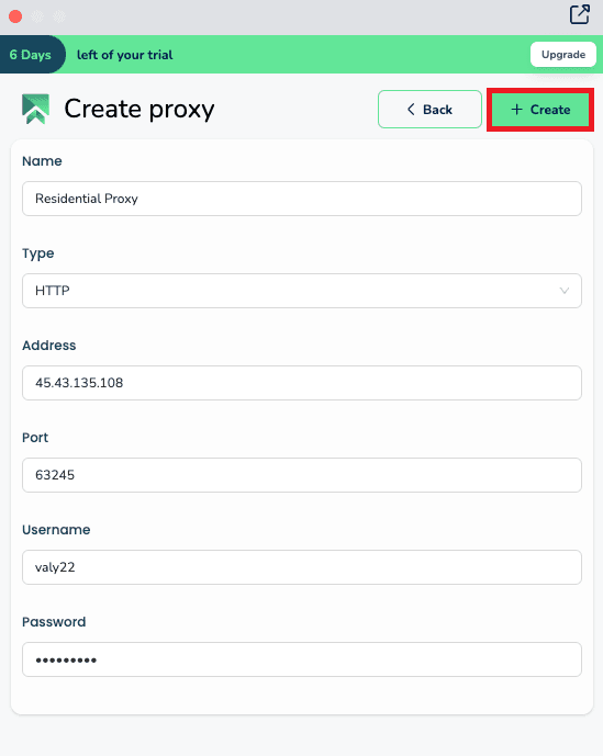 Enter proxy details