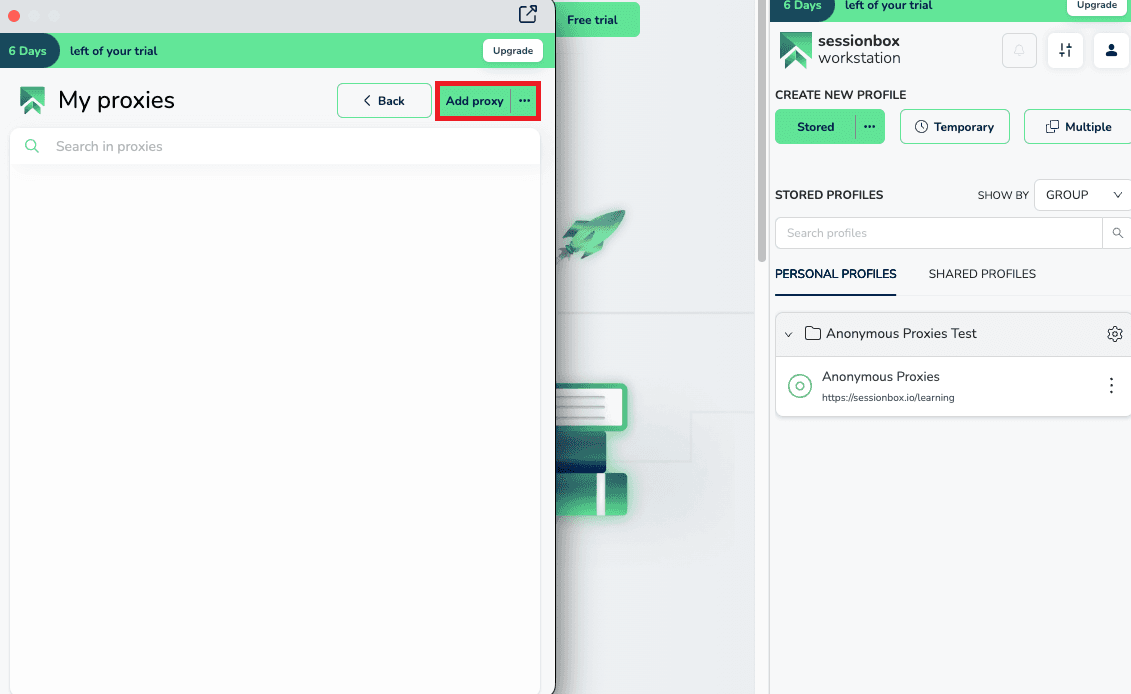 Click Add proxy in SessionBox One to create a new proxy entry