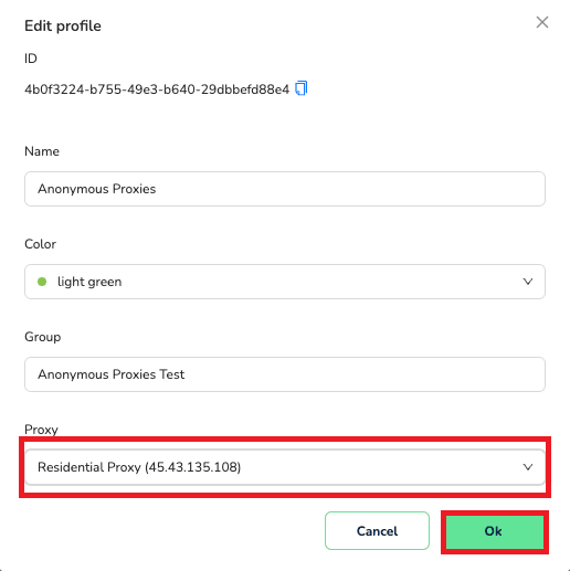 Attach proxy to a SessionBox profile