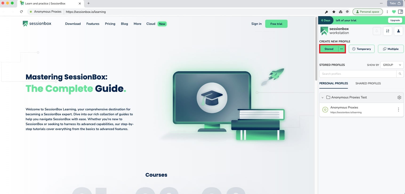 Create a new stored profile in SessionBox One