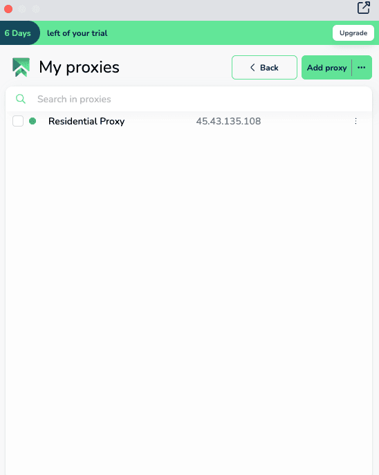Successful proxy connection status