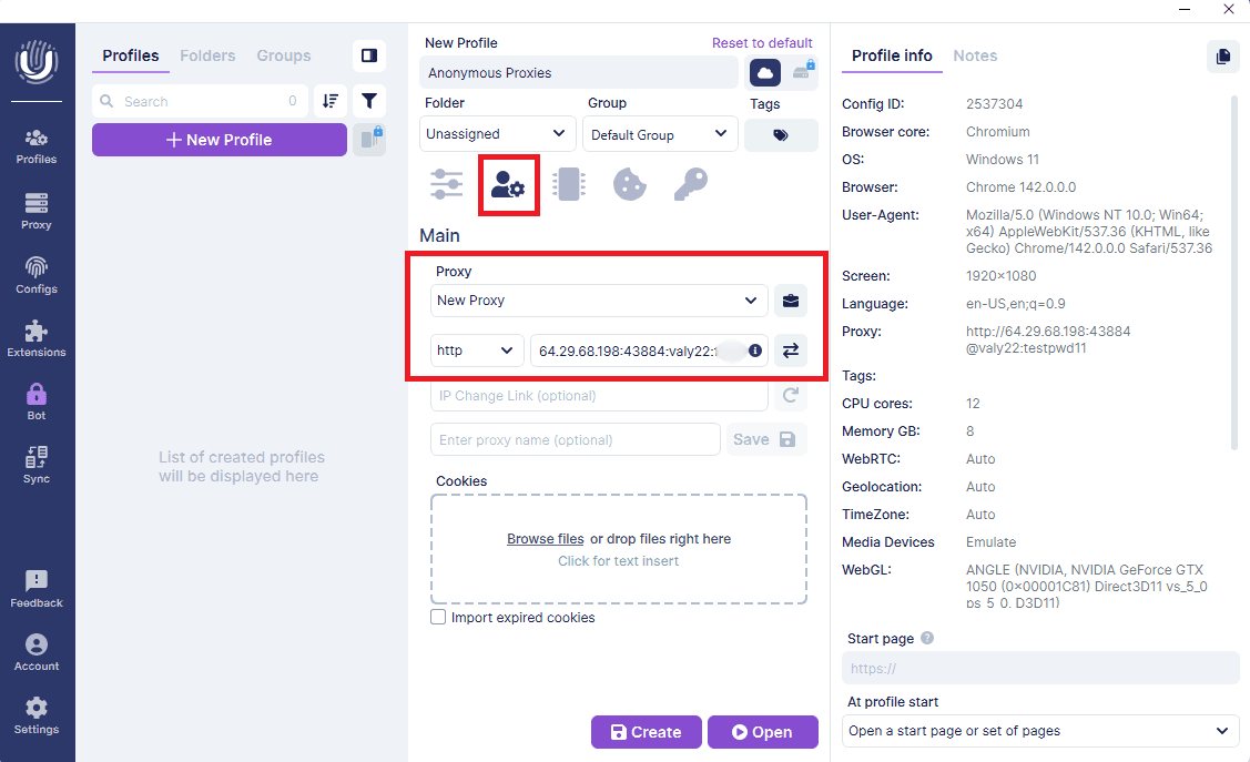 Add Anonymous Proxies server details to an Undetectable profile