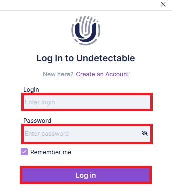 Undetectable browser login screen