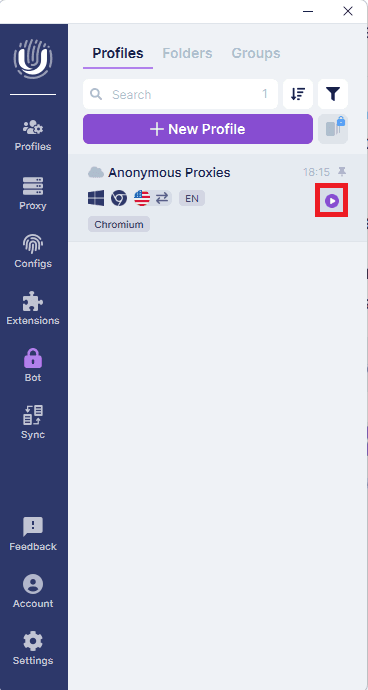 Start Undetectable browser profil