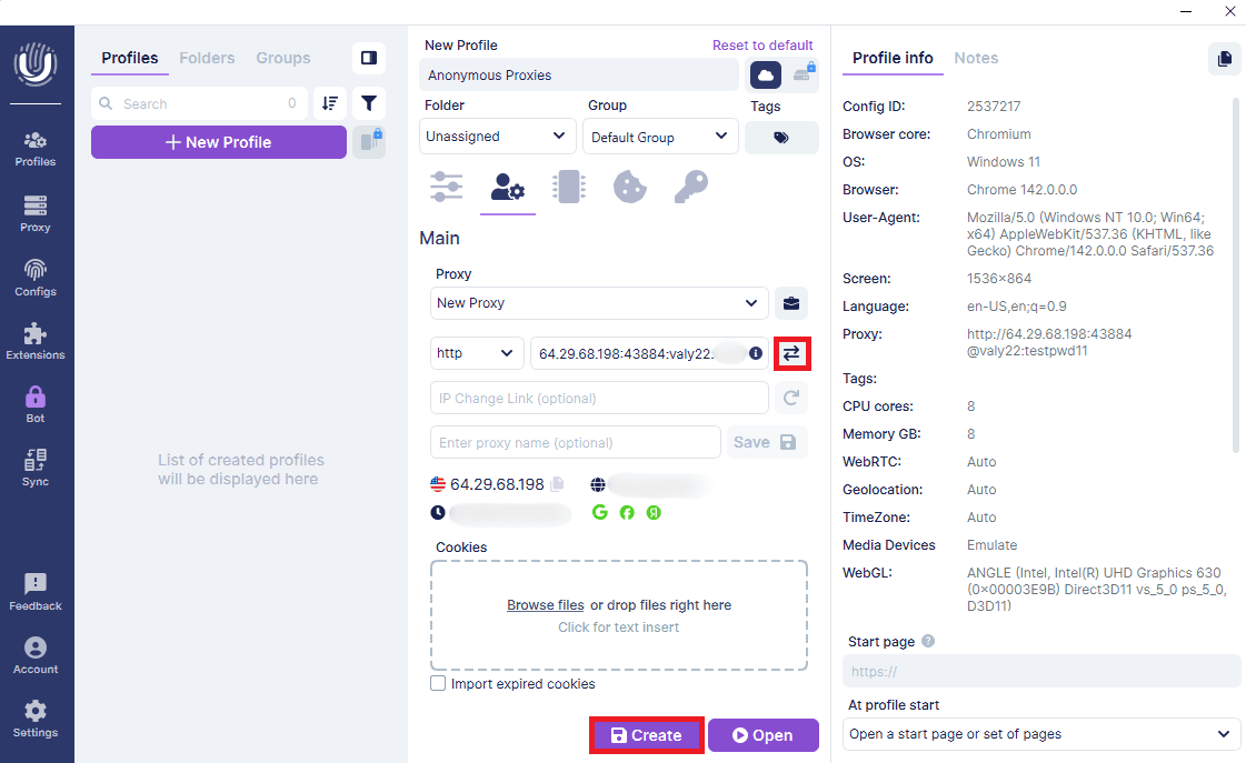 Test proxy connection