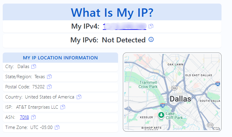 IP checker confirming the new proxy IP and location.