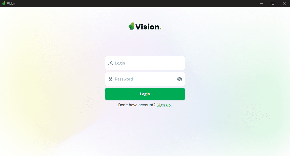 Vision browser login screen