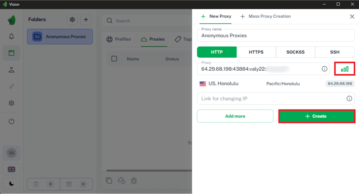 Testing and saving proxy connection