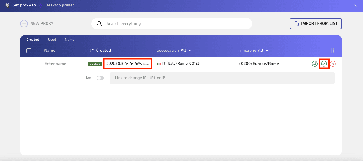 Adding a new SOCKS5 proxy and saving it