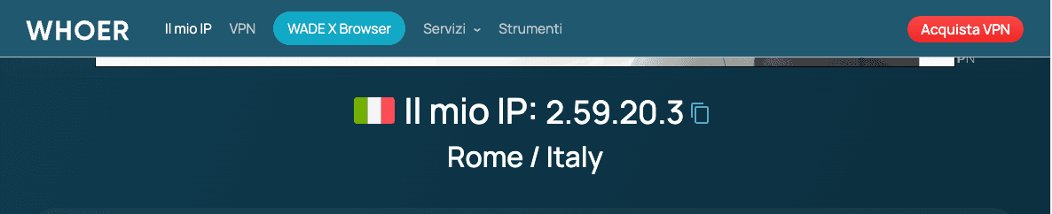 IP check showing the proxy IP and location