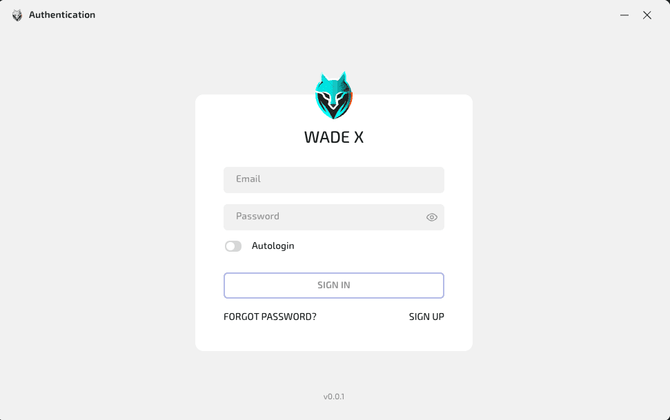 Wade X login screen