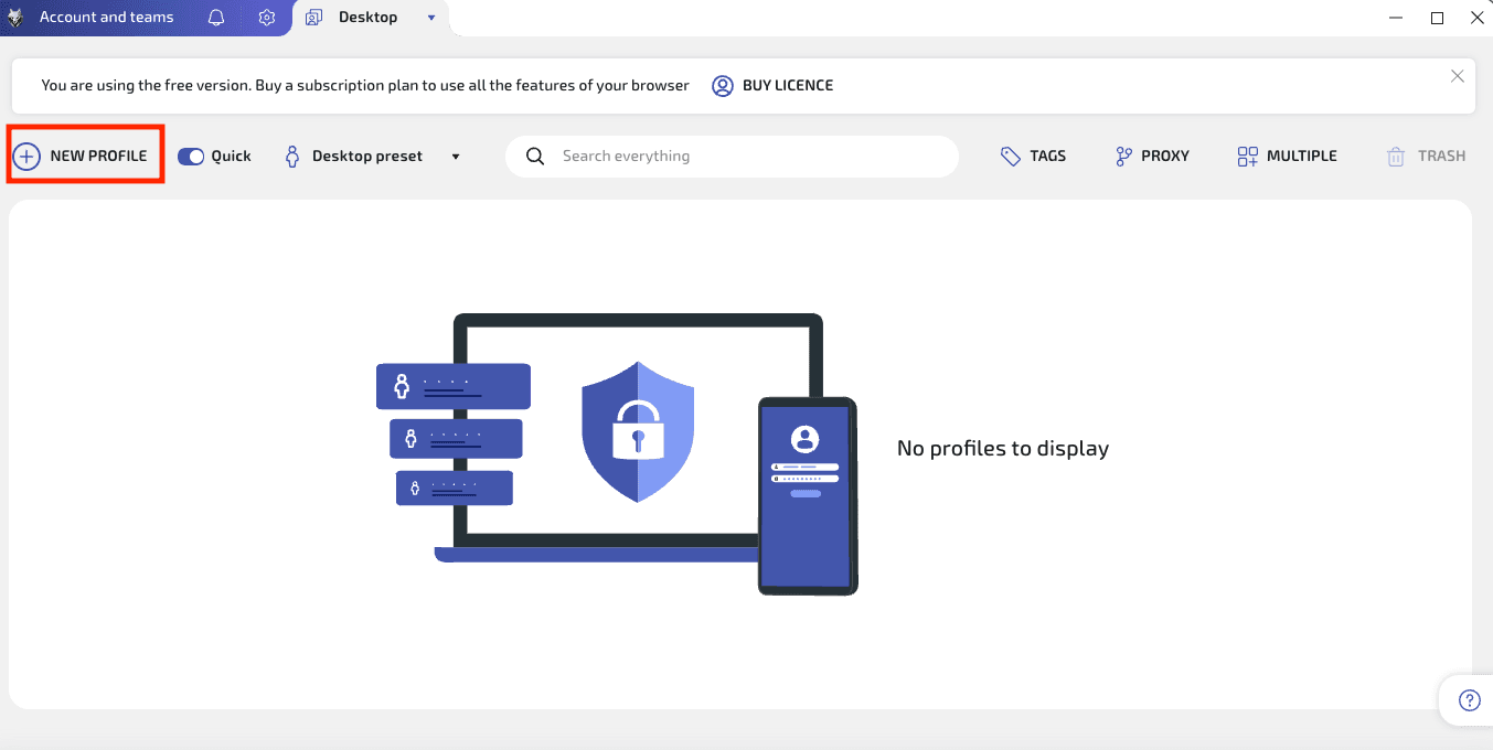 Wade X dashboard with the New Profile button highlighted