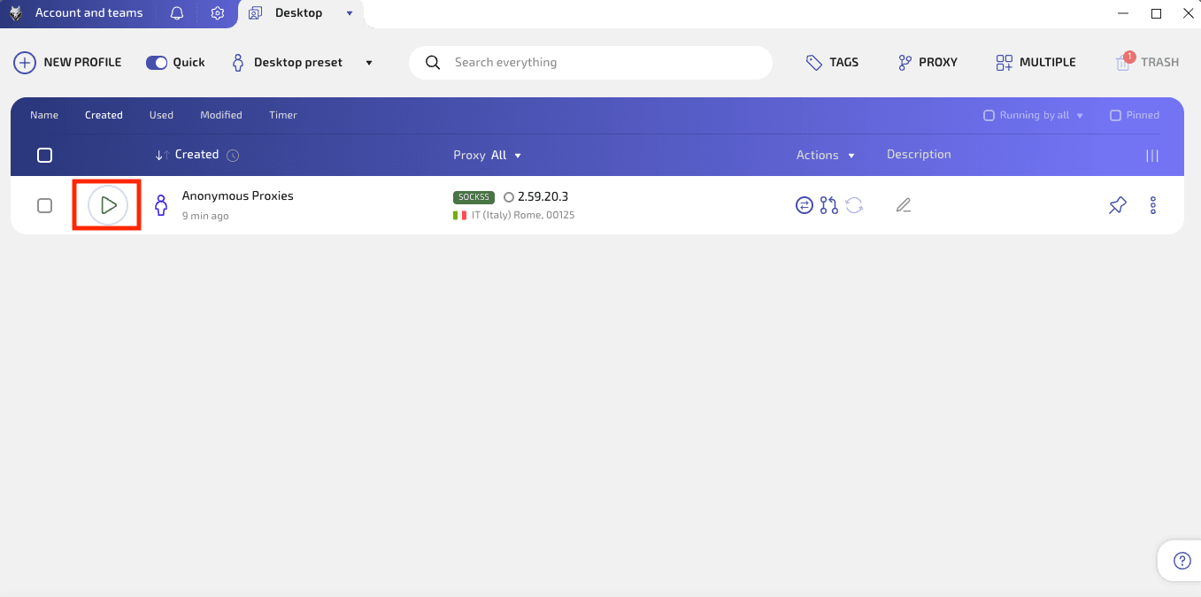 Run the profile from Wade browser