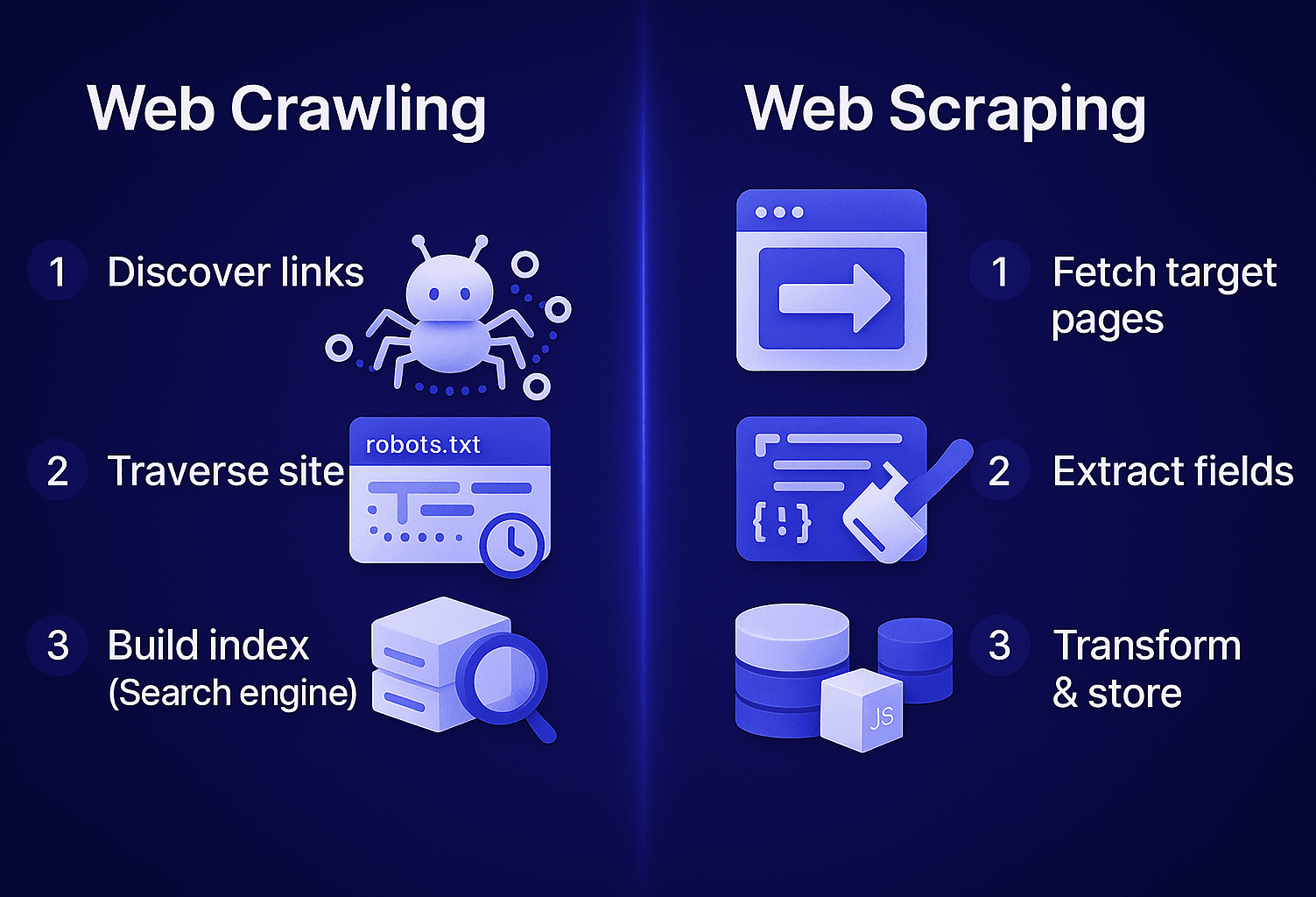 web crawling vs web scraping comparison chart