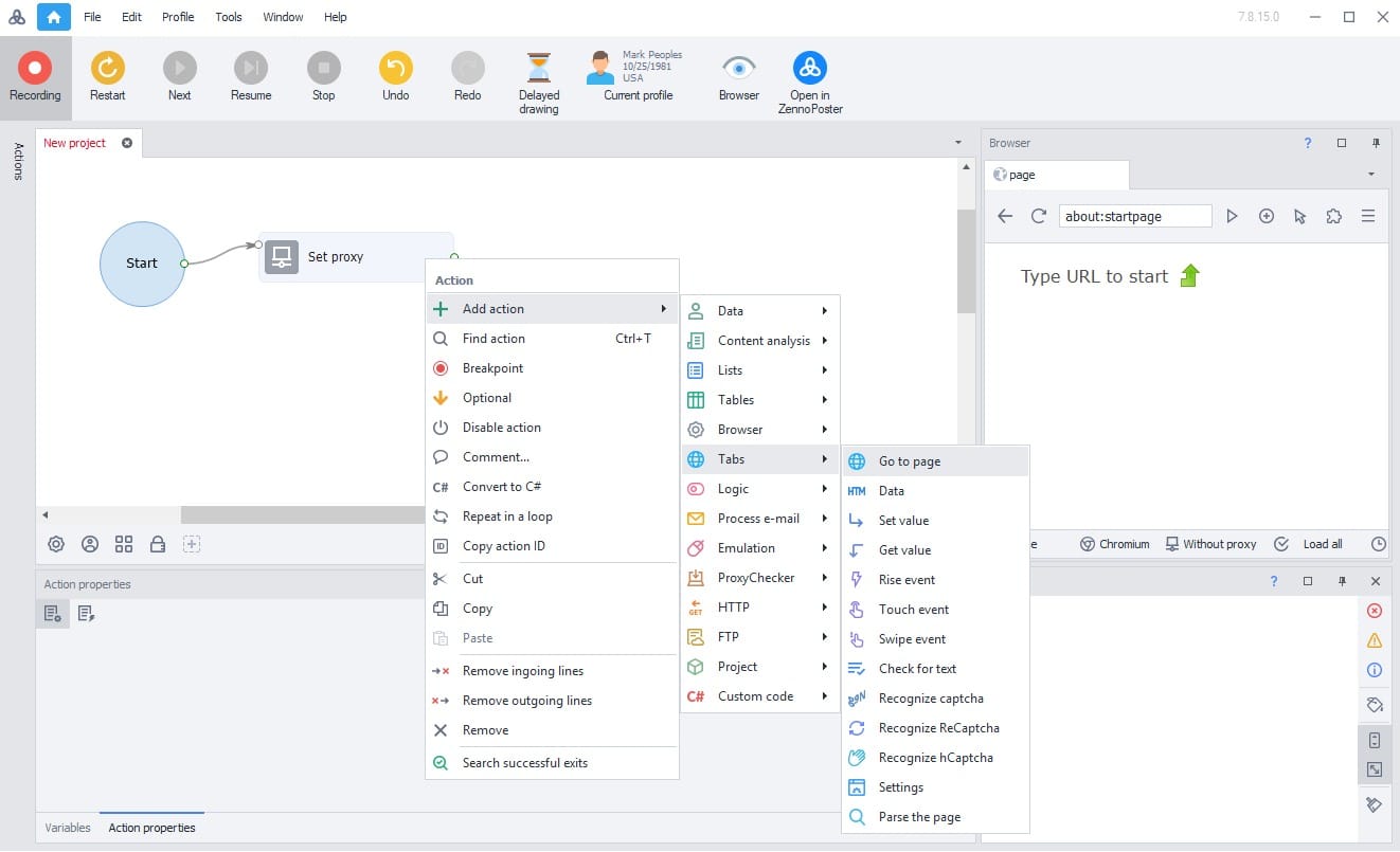 Add a website to Set proxy group