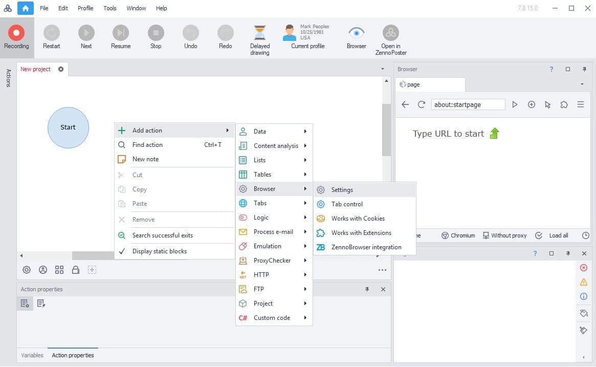 Add action in ZennoPoster
