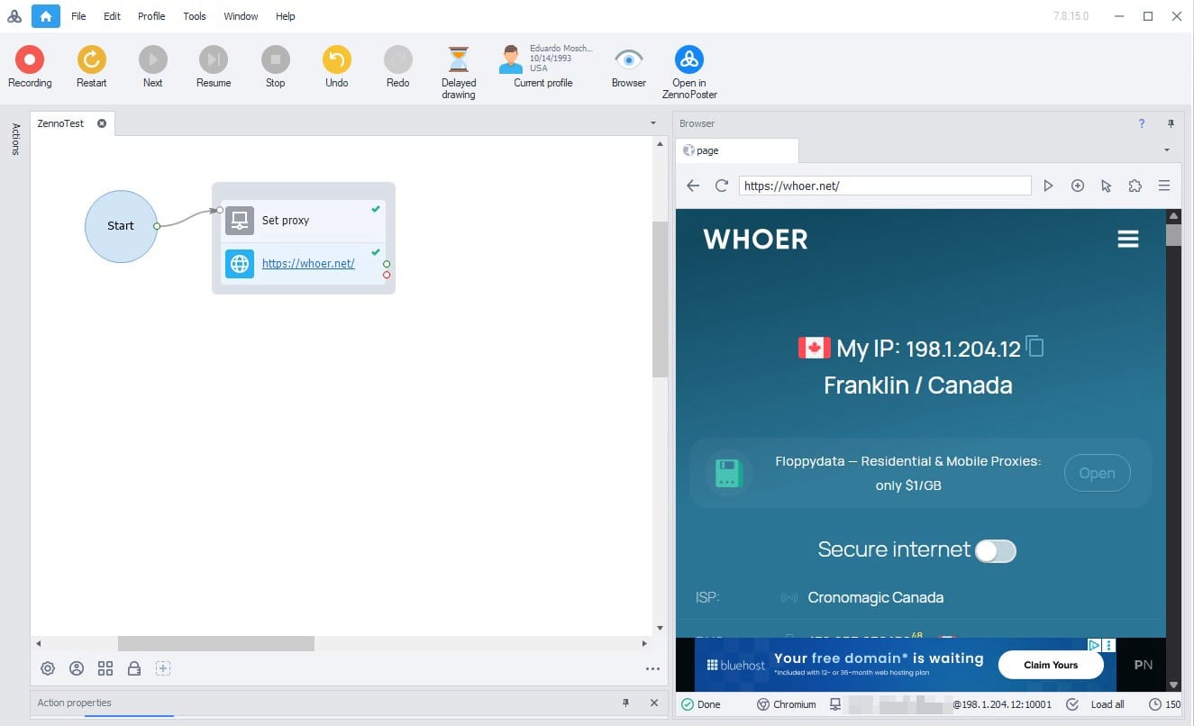 Test proxy connection in ZennoPoster