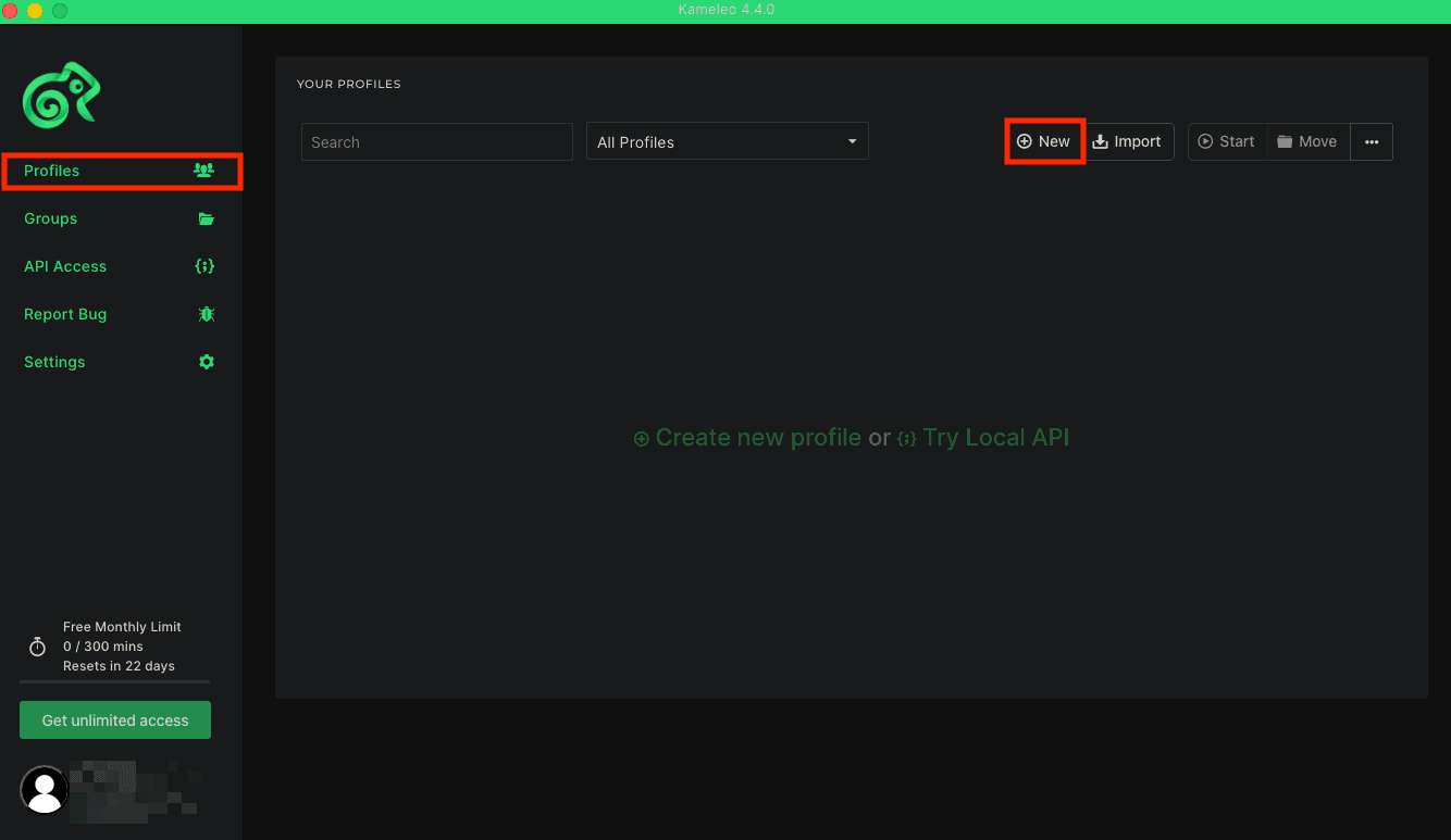 Create a new Kameleo profile