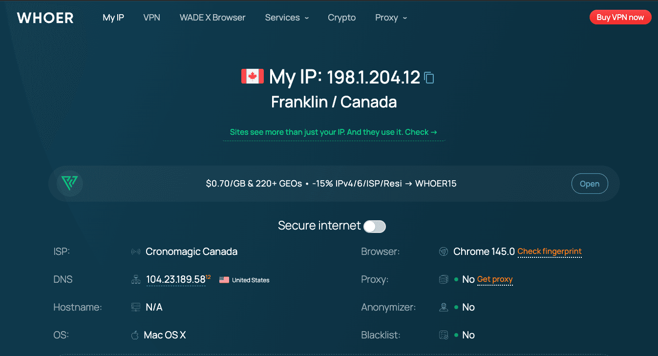 Check your IP address after enabling the proxy in ZeroOmega