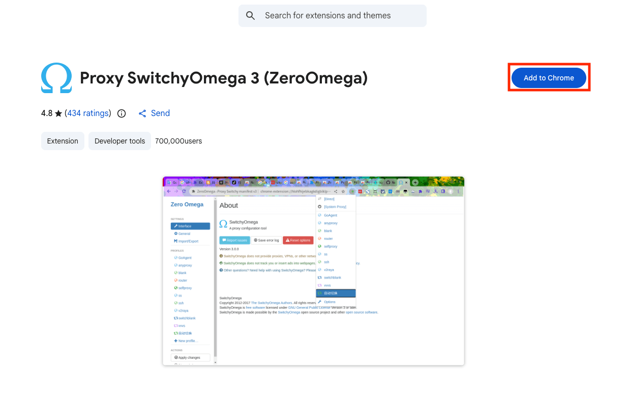 Install ZeroOmega proxy manager extension in Chrome